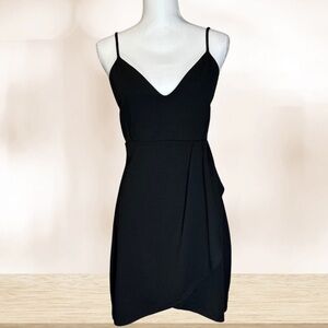 Black Asymmetrical Pleated Mini Dress